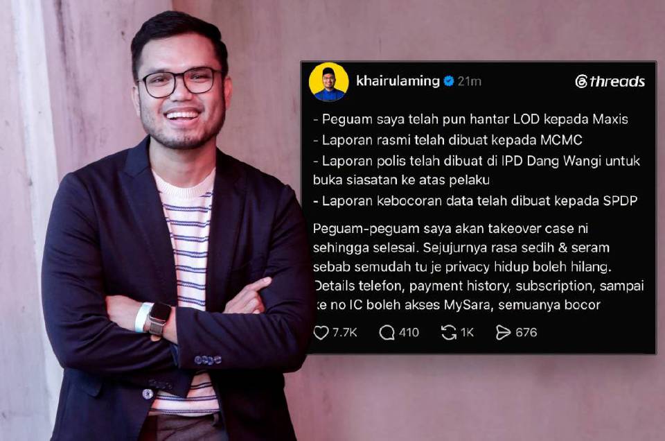 Data peribadi bocor: Khairul Aming ‘seram’, hantar surat peguam kepada Maxis